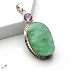Colgante de crisoprasa en bruto y amatista en plata 925, modelo 3