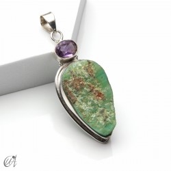 Colgante de crisoprasa en bruto y amatista en plata 925, modelo 4