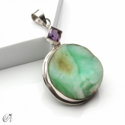 Rough chrysoprase and amethyst pendant in 925 silver, model 5
