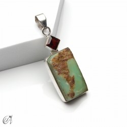 Colgante de crisoprasa en bruto y granate en plata 925, modelo 2