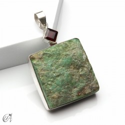 Rough chrysoprase and garnet pendant in 925 silver, model 1