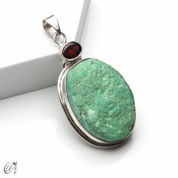 Rough chrysoprase and garnet pendant in 925 silver, model 3