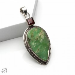 Rough chrysoprase and garnet pendant in 925 silver, model 4
