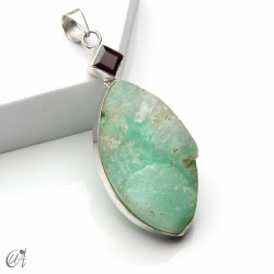 Rough chrysoprase and garnet pendant in 925 silver, model 5