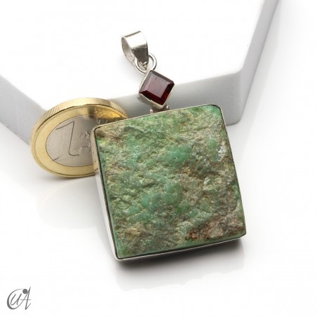 Rough chrysoprase and garnet pendant in 925 silver, model 1
