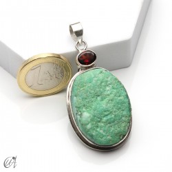 Rough chrysoprase and garnet pendant in 925 silver, model 3