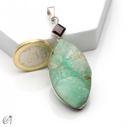 Rough chrysoprase and garnet pendant in 925 silver, model 5