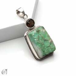 Rough chrysoprase and smoky quartz pendant in 925 silver, model 2