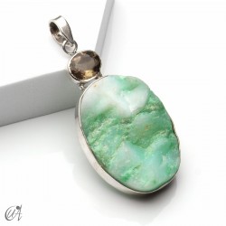 Rough chrysoprase and smoky quartz pendant in 925 silver, model 3