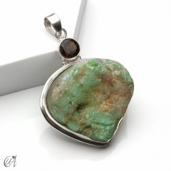 Rough chrysoprase and smoky quartz pendant in 925 silver, model 4