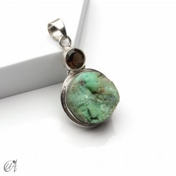 Rough chrysoprase and smoky quartz pendant in 925 silver, model 5