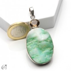 Rough chrysoprase and smoky quartz pendant in 925 silver, model 3