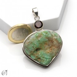 Rough chrysoprase and smoky quartz pendant in 925 silver, model 4