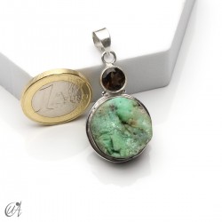 Rough chrysoprase and smoky quartz pendant in 925 silver, model 5