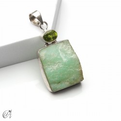 Rough chrysoprase and peridot pendant in 925 silver, model 1