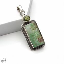 Rough chrysoprase and peridot pendant in 925 silver, model 2