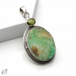 Colgante de crisoprasa en bruto y peridoto en plata 925, modelo 3