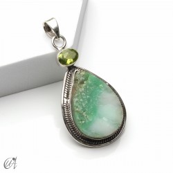 Rough chrysoprase and peridot pendant in 925 silver, model 4