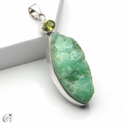 Colgante de crisoprasa en bruto y peridoto en plata 925, modelo 5