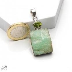 Rough chrysoprase and peridot pendant in 925 silver, model 1