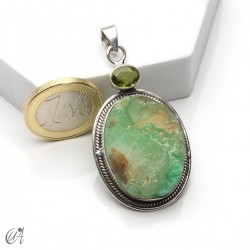 Colgante de crisoprasa en bruto y peridoto en plata 925, modelo 3