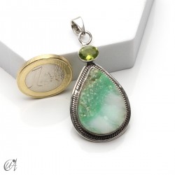 Rough chrysoprase and peridot pendant in 925 silver, model 4