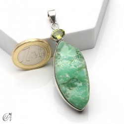 Rough chrysoprase and peridot pendant in 925 silver, model 5