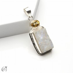 Piedra luna en bruto con citrino facetado, colgante en plata - modelo 2