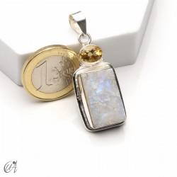 Piedra luna en bruto con citrino facetado, colgante en plata - modelo 2