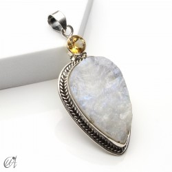 Piedra luna en bruto con citrino facetado, colgante en plata - modelo 3