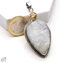 Piedra luna en bruto con citrino facetado, colgante en plata - modelo 3