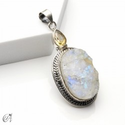 Piedra luna en bruto con citrino facetado, colgante en plata - modelo 4