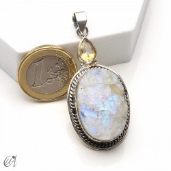 Rough moonstone with faceted citrine, silver pendant - model 4