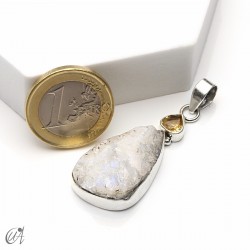 Rough moonstone with faceted citrine, silver pendant - model 5