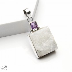 Piedra luna en bruto con ametista facetada, colgante en plata - modelo 2