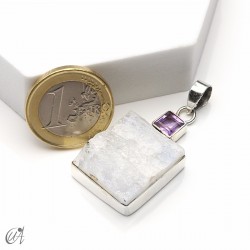 Piedra luna en bruto con ametista facetada, colgante en plata - modelo 2