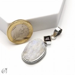 Piedra luna en bruto con cuarzo ahumado facetado, colgante en plata - modelo 4