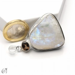 Rough moonstone with faceted smoky quartz, silver pendant - model 5