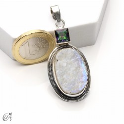 Rough moonstone with faceted mystic quartz, silver pendant - model 4