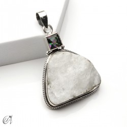 Piedra luna en bruto con cuarzo místico facetado, colgante en plata - modelo 4