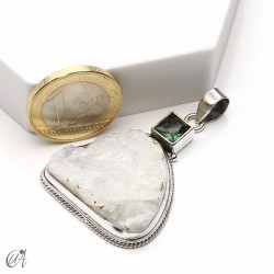 Rough moonstone with faceted mystic quartz, silver pendant - model 5