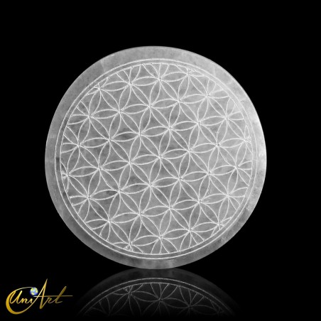 Disco de selenita grabado con Flor de la Vida, 10 cm