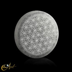 Disco de selenita grabado con Flor de la Vida, 10 cm