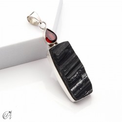 Rough tourmaline pendant with faceted gemstone, sterling silver
