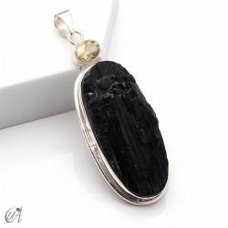 Rough black tourmaline pendant with citrine in sterling silver, model 2