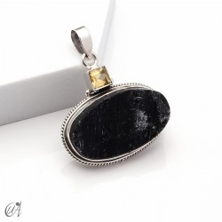 Rough black tourmaline pendant with citrine in sterling silver, model 3