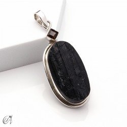 Rough black tourmaline pendant with smoky quartz in sterling silver, model 2