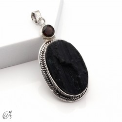 Rough black tourmaline pendant with smoky quartz in sterling silver, model 4