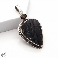 Rough black tourmaline pendant with smoky quartz in sterling silver, model 5
