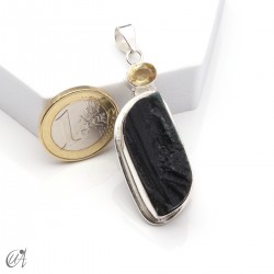 Rough black tourmaline pendant with citrine in sterling silver, model 1